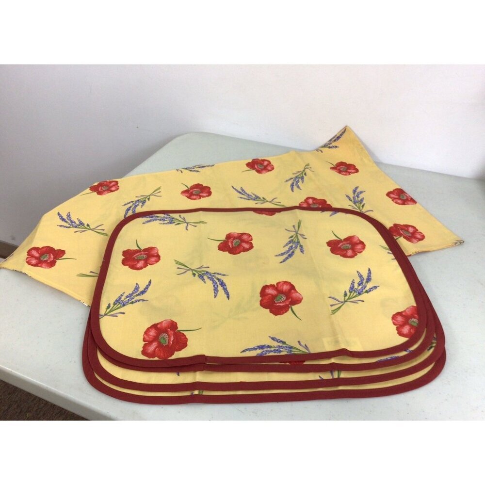 French Country Cottage Floral Placemats Set & Table Runner Designed in France